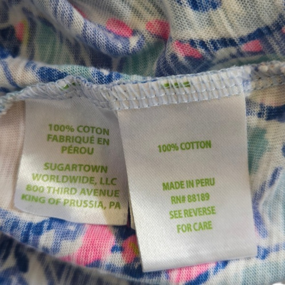 Lilly Pulitzer Womens Blue Pink Floral Paisley Cotton Short Sleeve T-Shirt SZ M - Picture 8 of 9